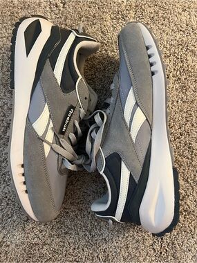 Reebok Men’s Gray and White Suede-Trim Sneakers